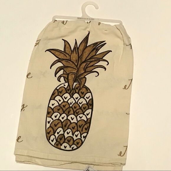Pineapple Kitchen Towel Linen Cream Gold Black New - Picture 5 of 7